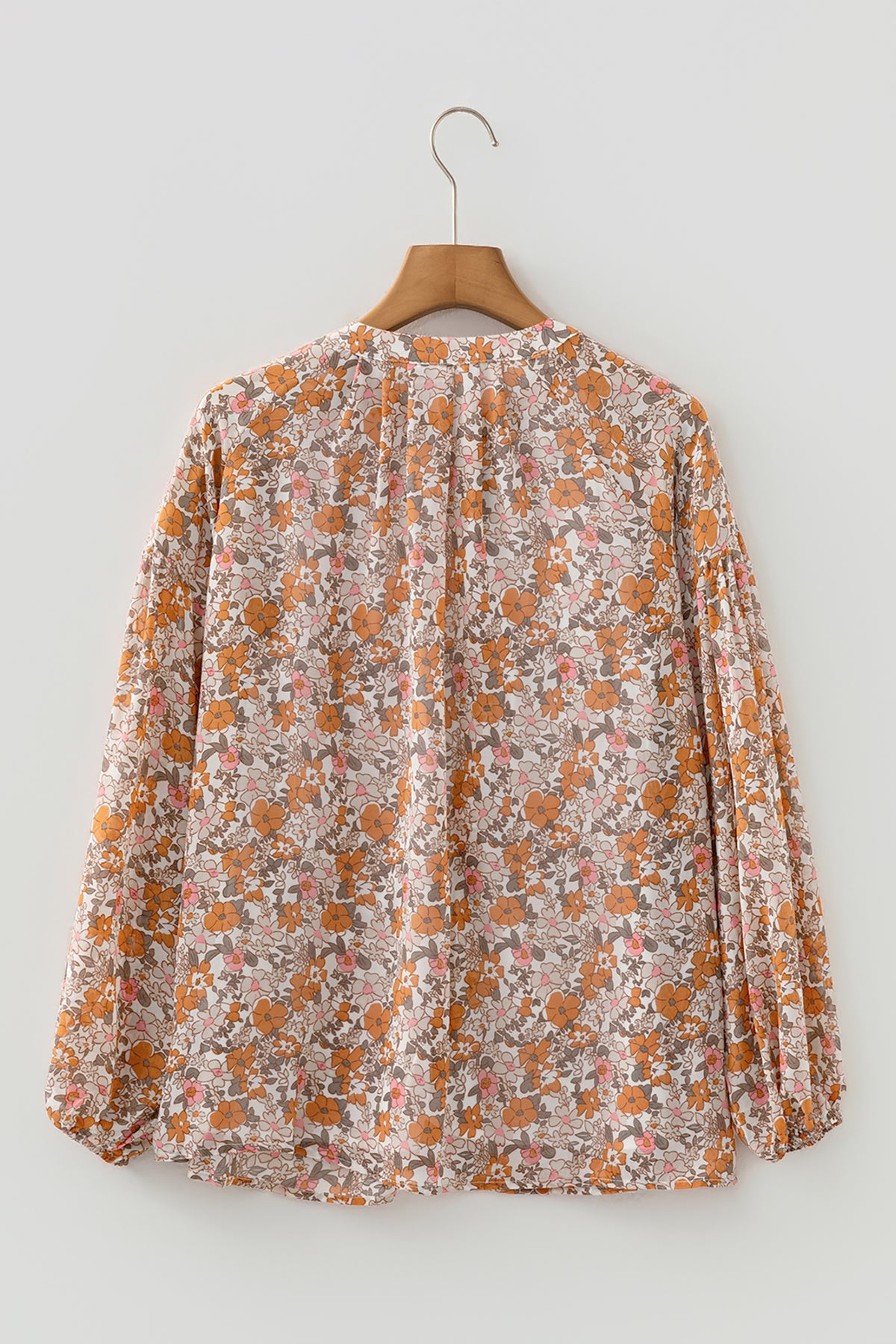 Orange Bohemian Floral Puff Sleeve Full Button Shirt