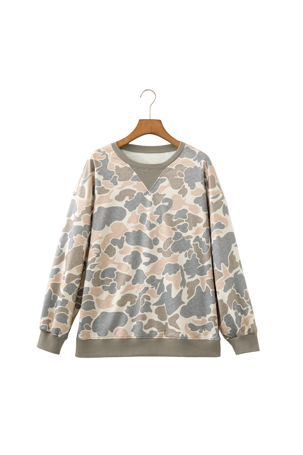 Multicolour Camo Print Ribbed Trim Casual Pullover Sweatshirt