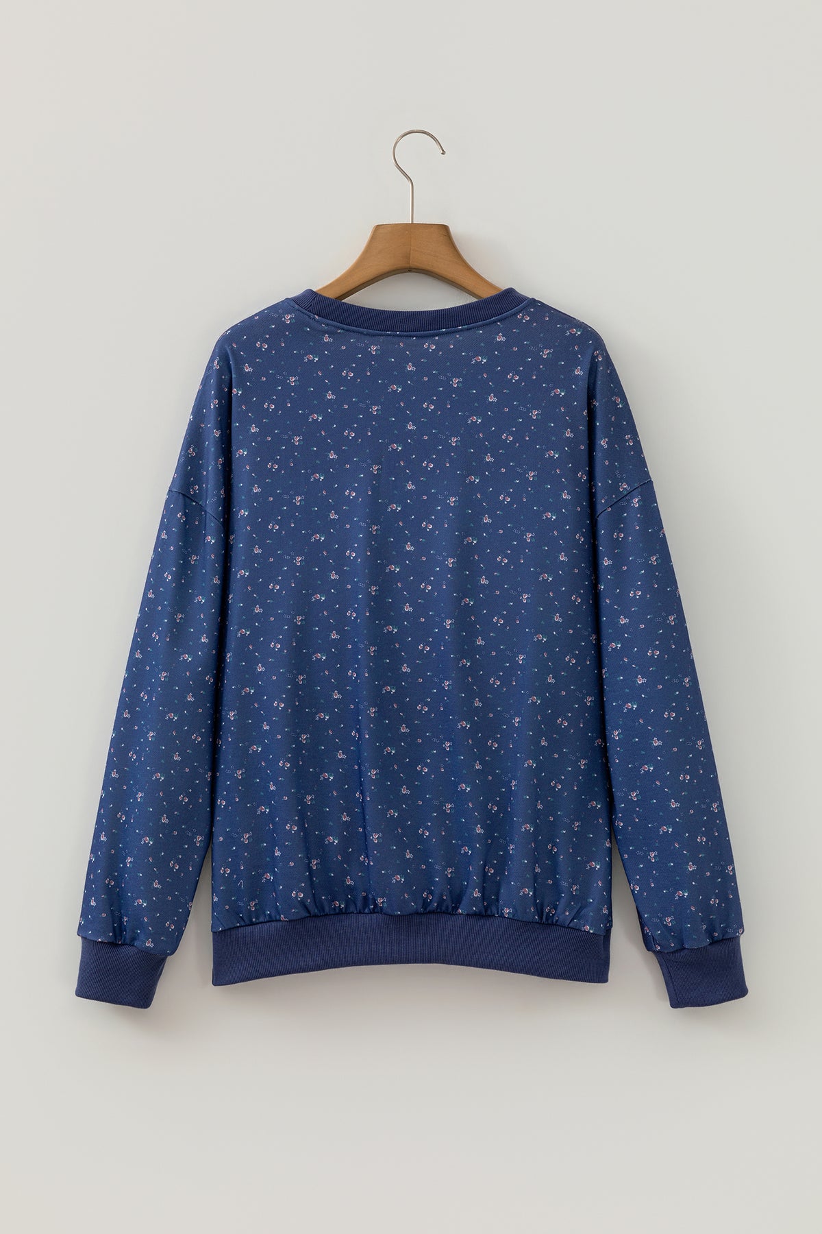 Dirty blue Floral Print Round Neck Dropped Shoulder Casual Pullover Sweatshirt
