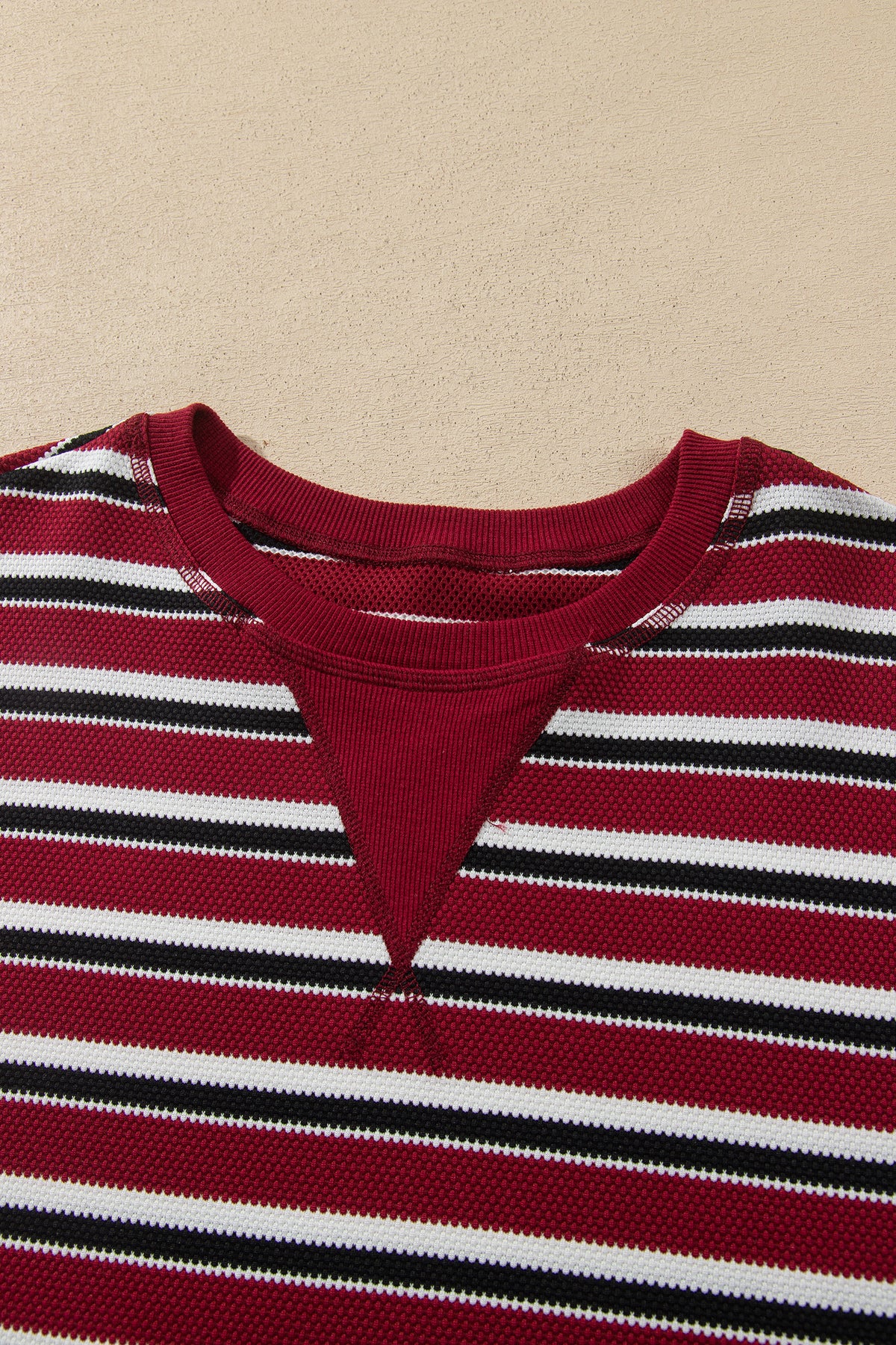 Red Stripe Dropped Shoulder Long Puff Sleeve Top