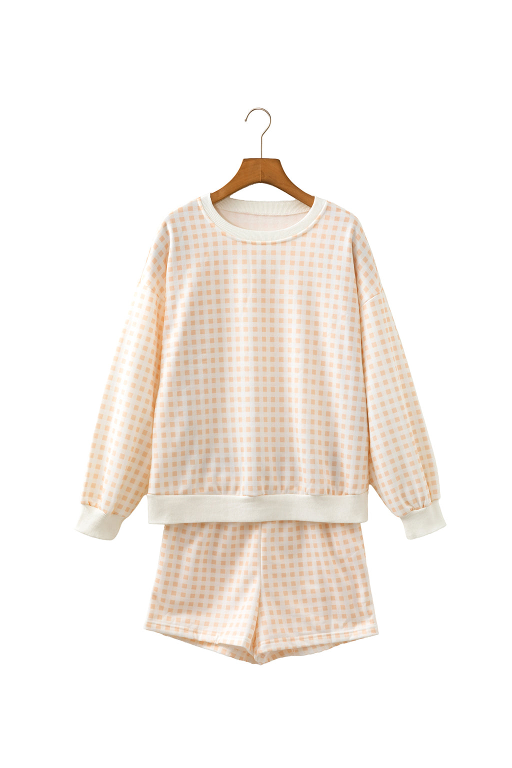Yellow Plaid Baggy Pullover Drawstring Casual Shorts 2pcs Outfit