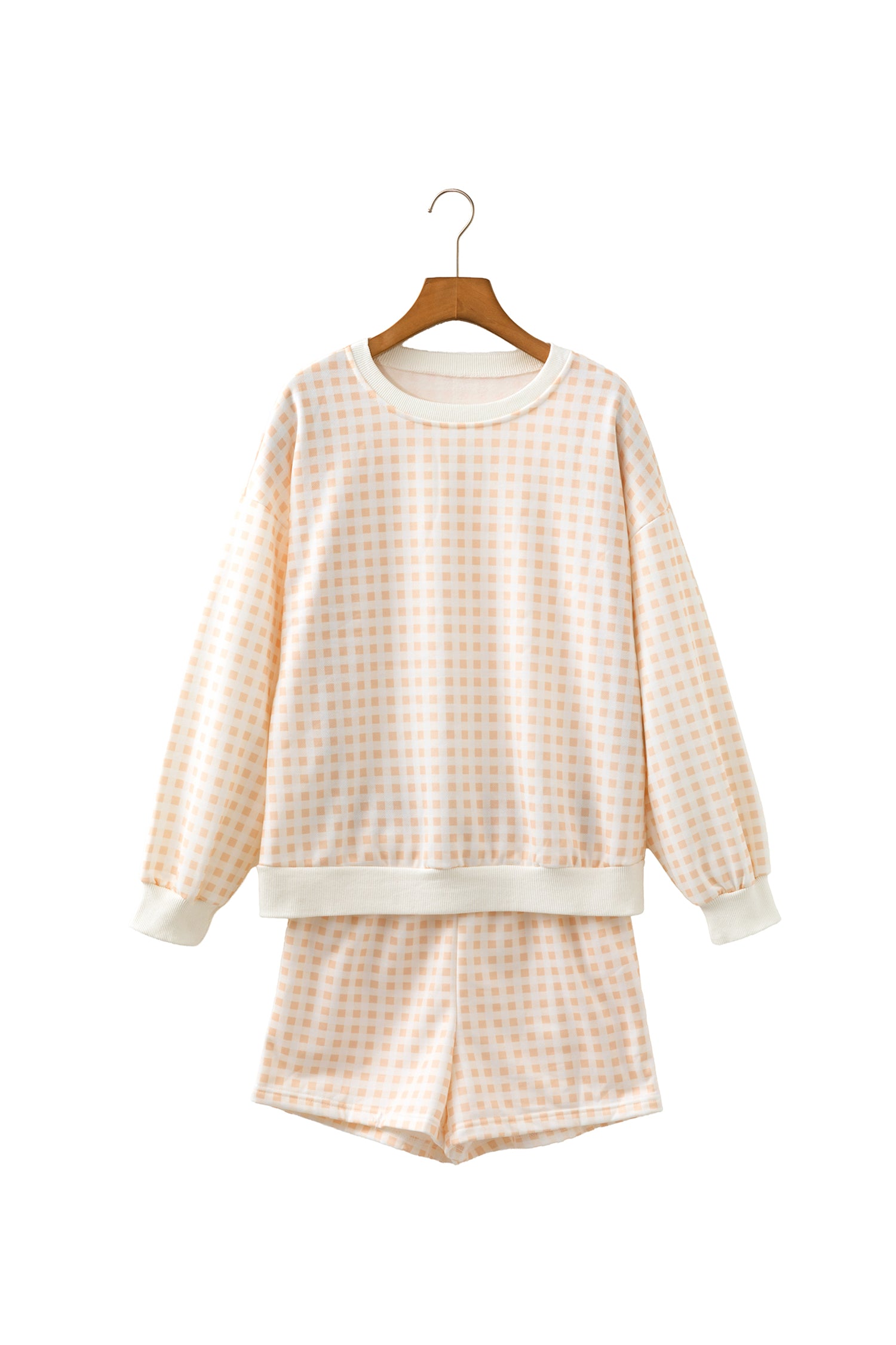 Yellow Plaid Baggy Pullover Drawstring Casual Shorts 2pcs Outfit