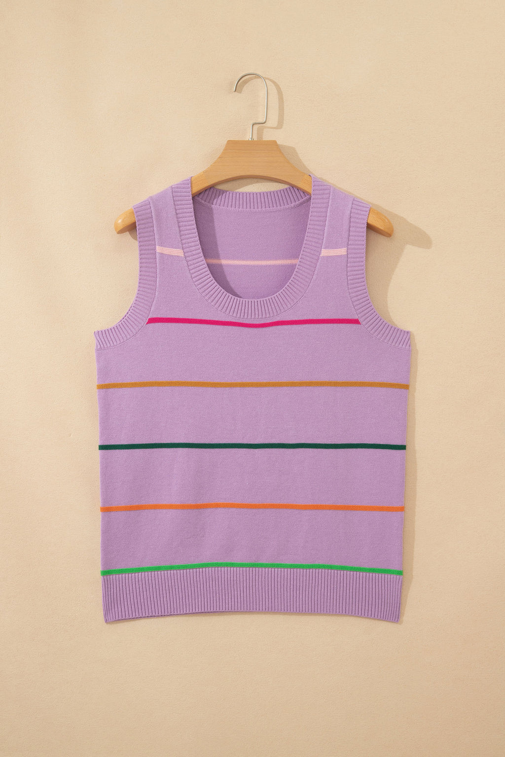 White Stripe Round Neck Knitted Sweater Tank