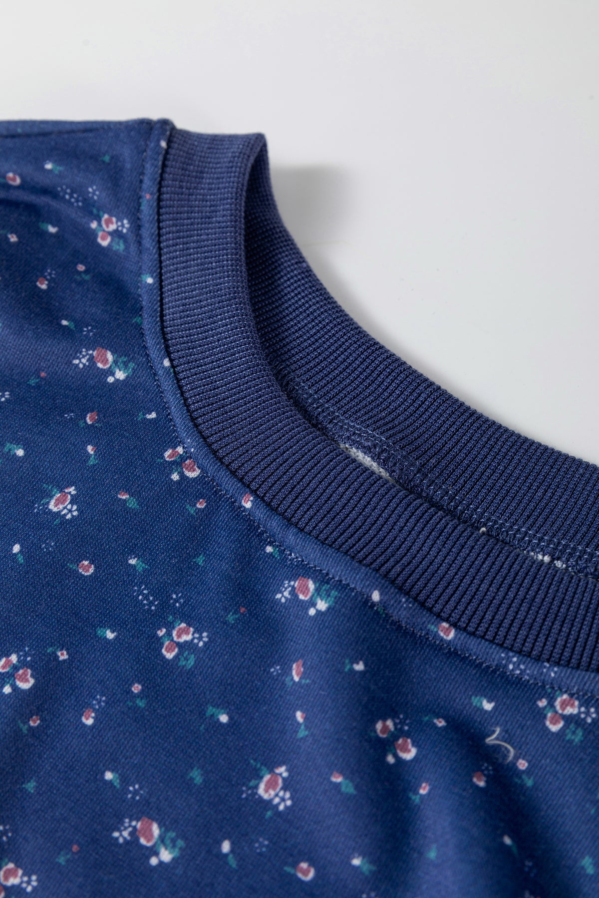 Dirty blue Floral Print Round Neck Dropped Shoulder Casual Pullover Sweatshirt