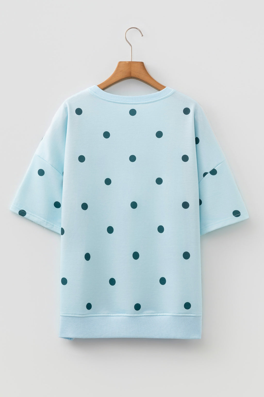 Sky Blue Polka Dot Print Crossed Seam Detail Oversize Tee