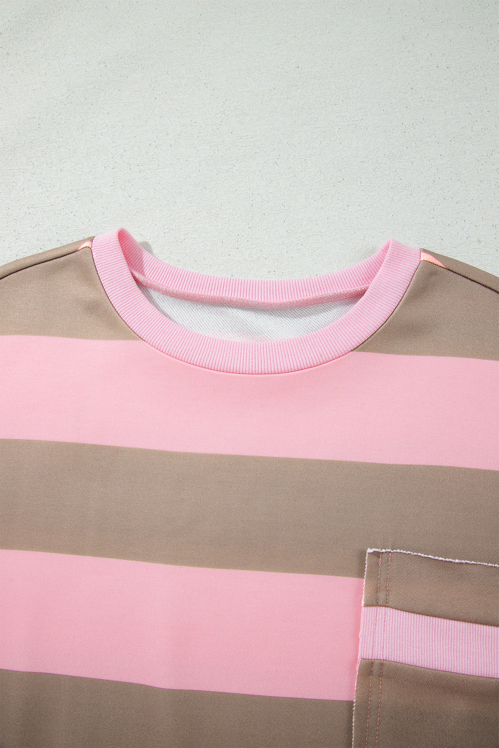 Pink Stripe Striped Colorblock Patch Pocket Split Hem Oversized Long Sleeve Sweatshirt
