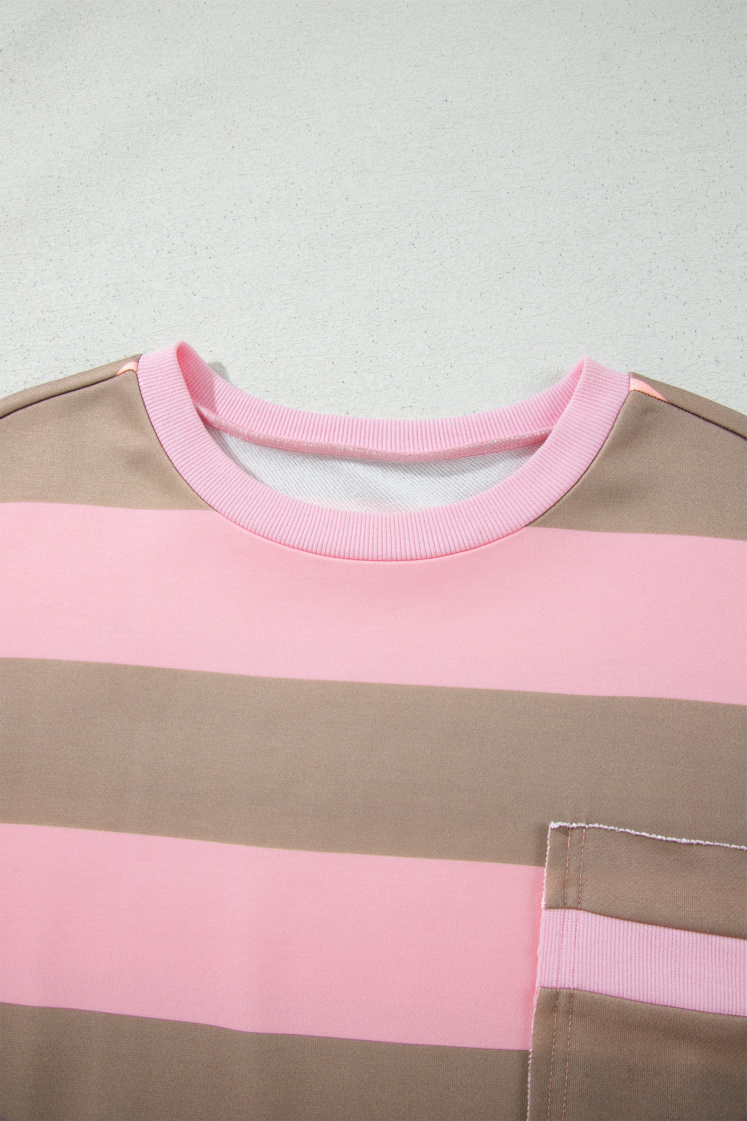 Pink Stripe Striped Colorblock Patch Pocket Split Hem Oversized Long Sleeve Sweatshirt